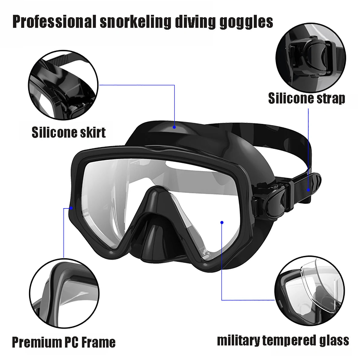 Adult Diving Mask & Snorkel Set – Tempered Glass