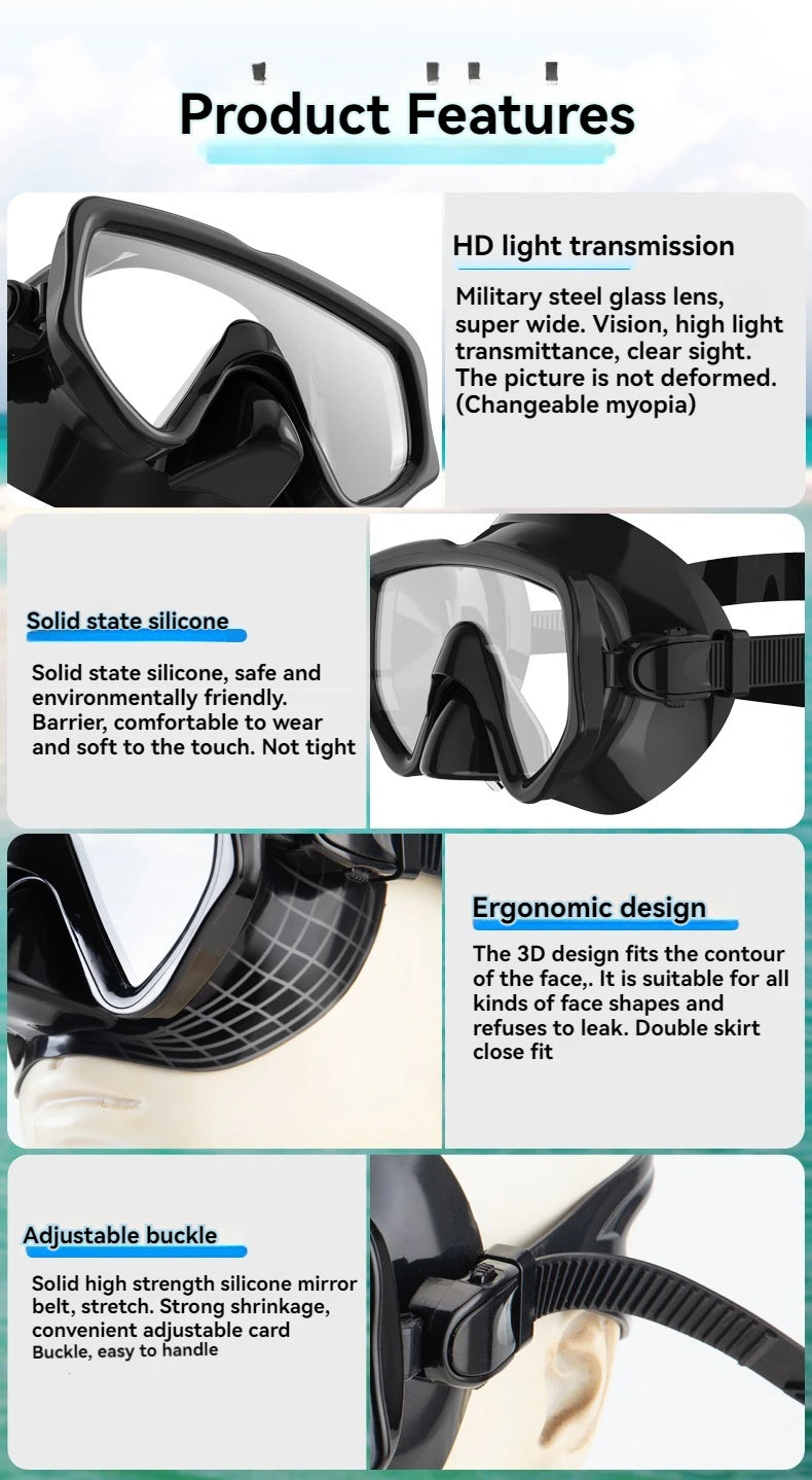 Adult Diving Mask & Snorkel Set – Tempered Glass