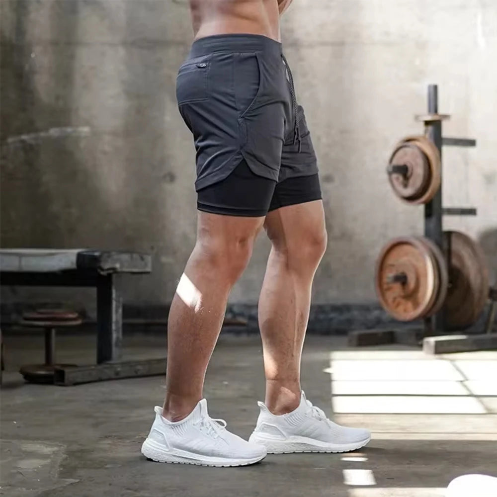 Men’s 2-in-1 Double Layer Fitness Shorts – Quick Dry Gym Training Shorts