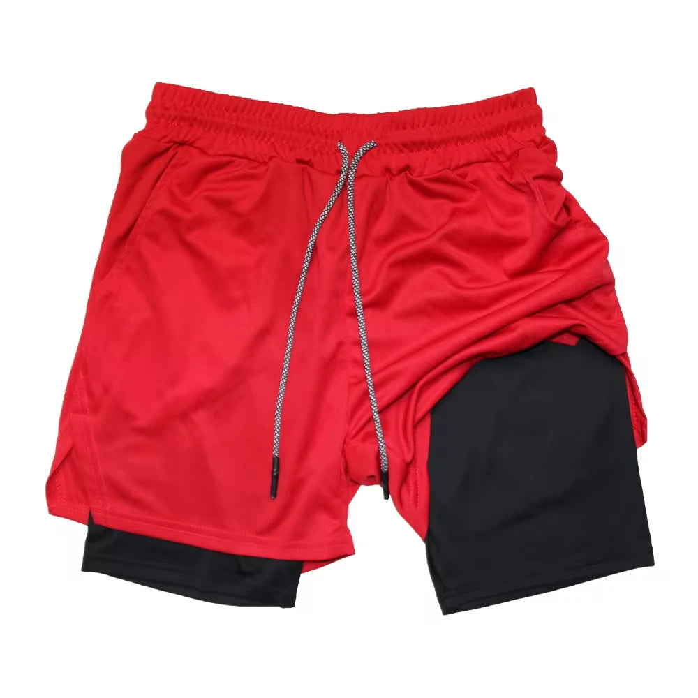 Men’s 2-in-1 Double Layer Fitness Shorts – Quick Dry Gym Training Shorts