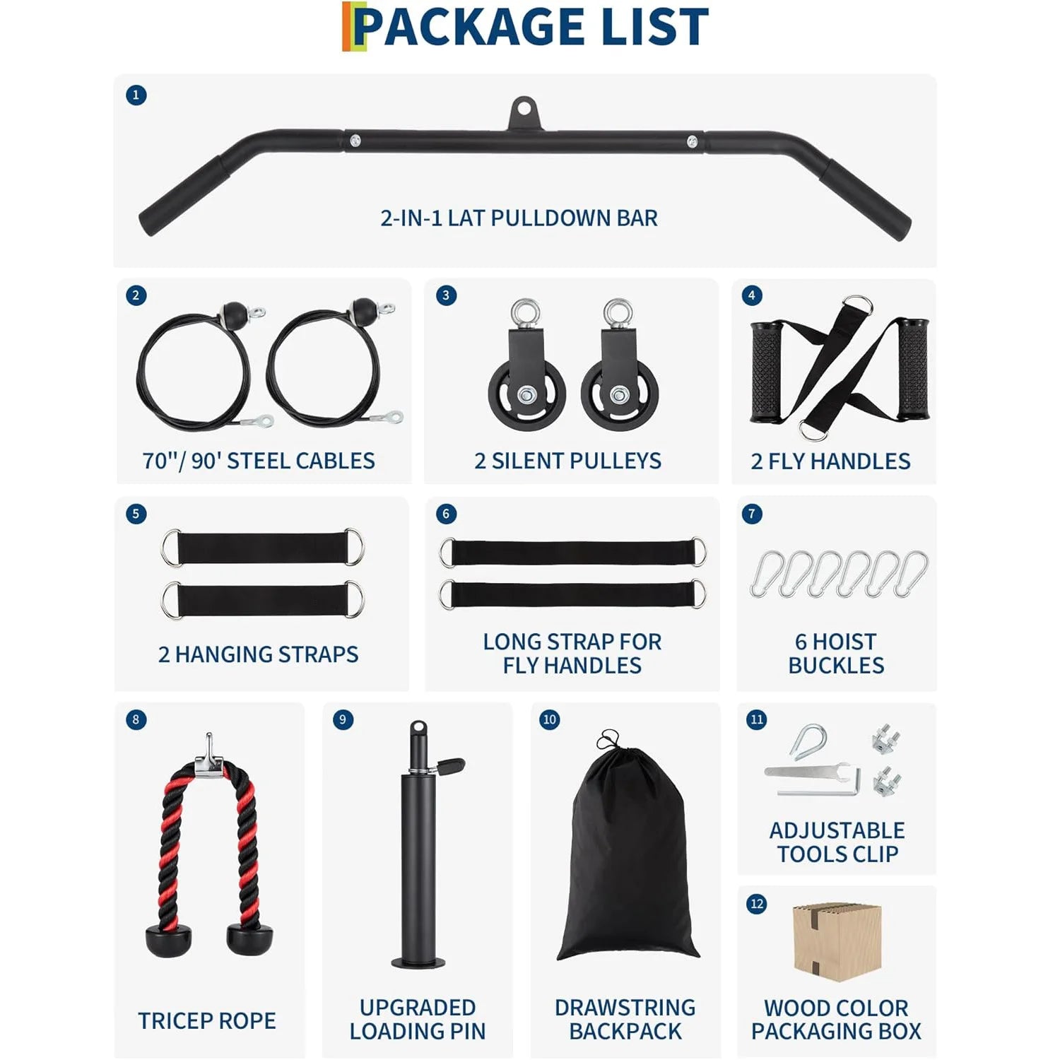 Home Gym Pulley Cable System with Attachments