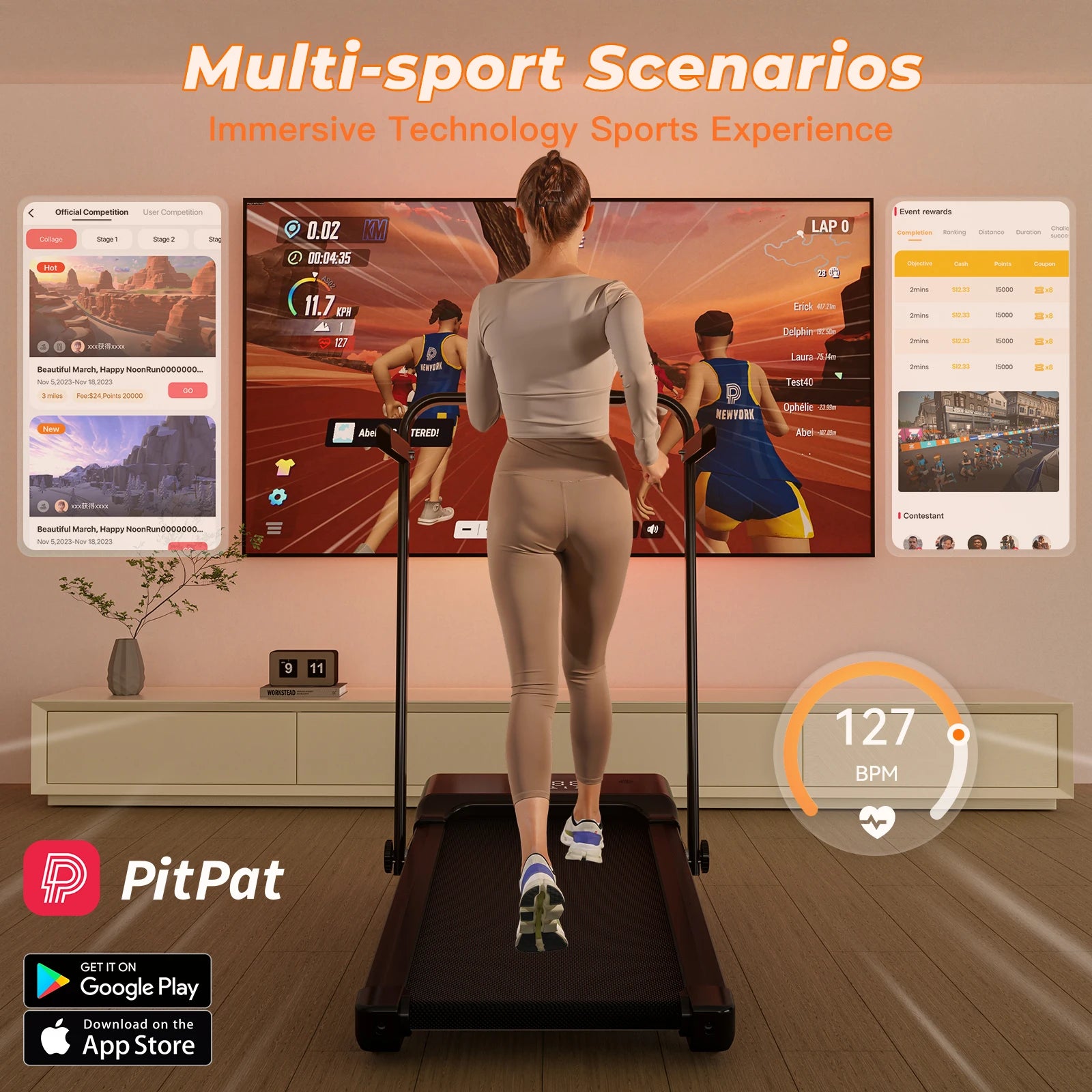 3.0HP Foldable Home Treadmill – 300lbs Capacity