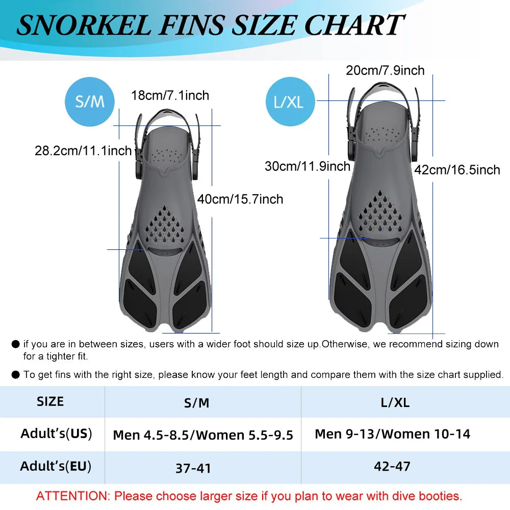 Adjustable Snorkel Fins & Swimming Flippers