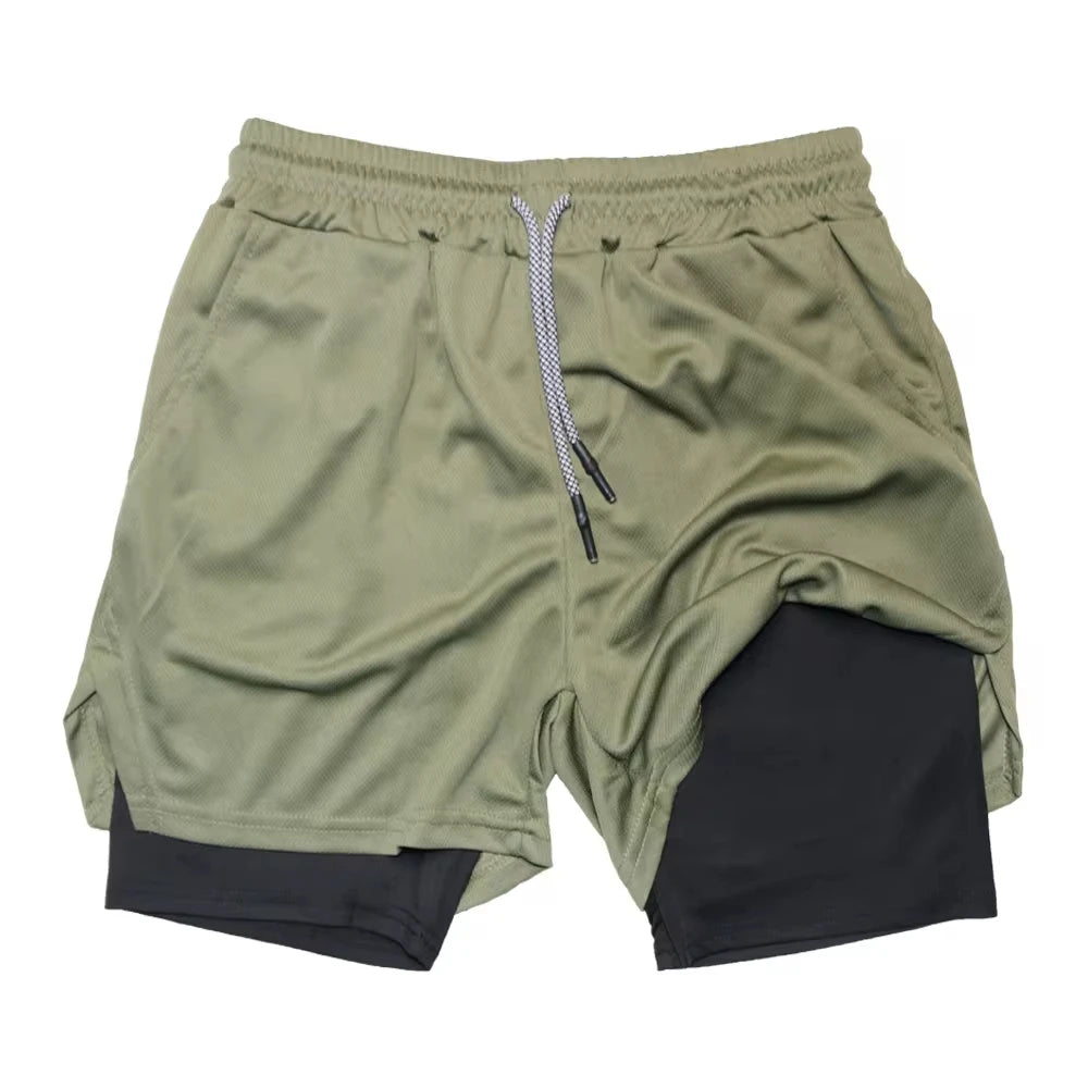 Men’s 2-in-1 Double Layer Fitness Shorts – Quick Dry Gym Training Shorts