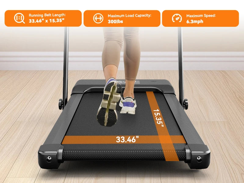 3.0HP Foldable Home Treadmill – 300lbs Capacity