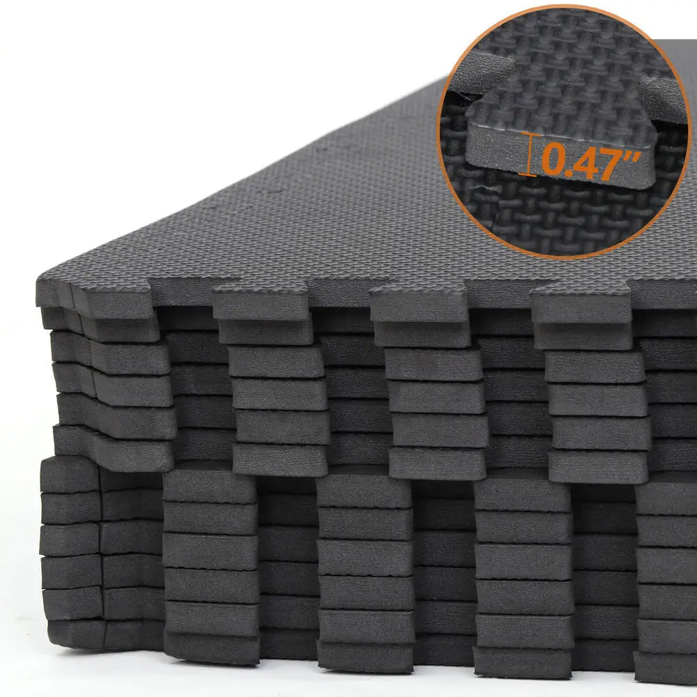 12-Piece Interlocking Foam Gym Mats – 24"×24"