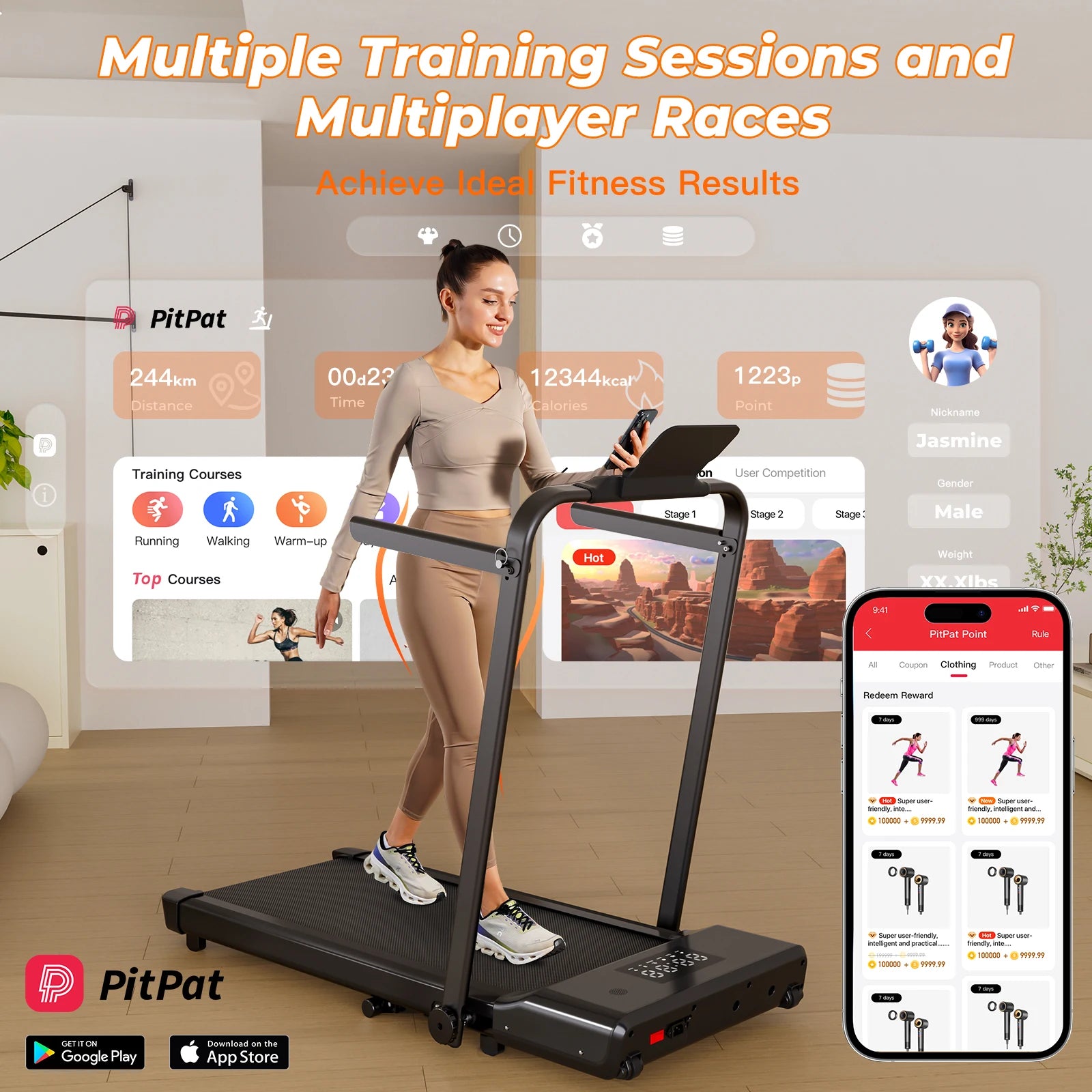 3.0HP Foldable Home Treadmill – 300lbs Capacity