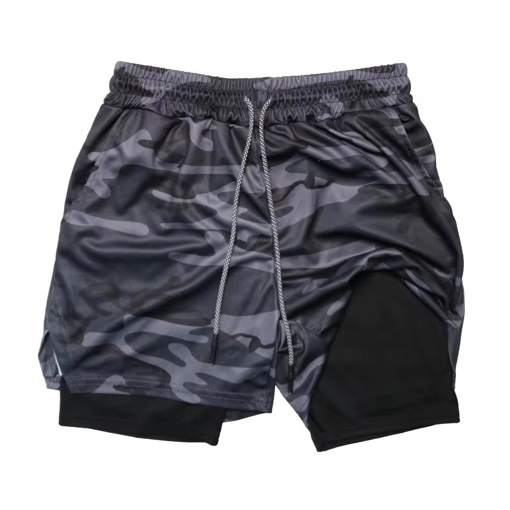 Men’s 2-in-1 Double Layer Fitness Shorts – Quick Dry Gym Training Shorts