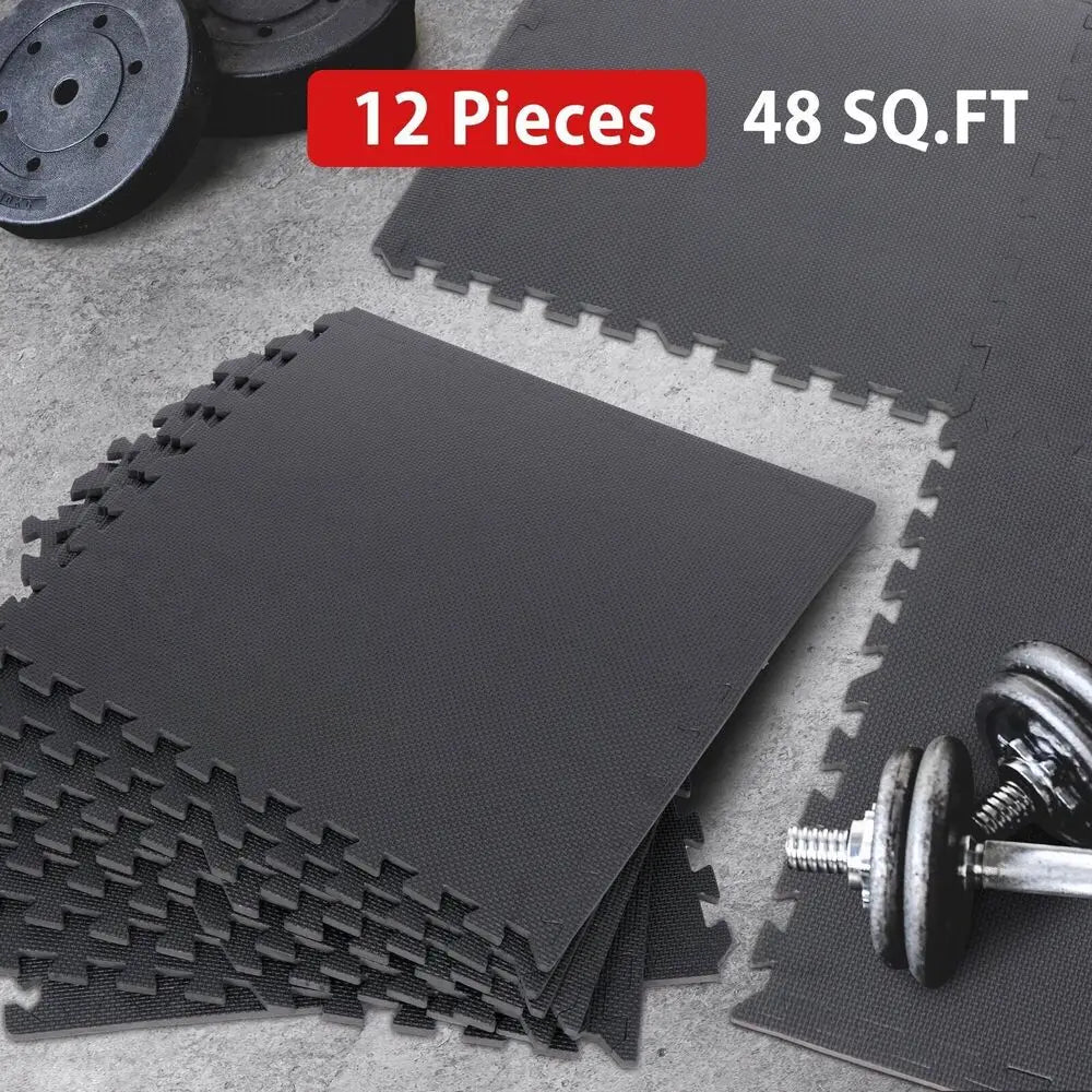 12-Piece Interlocking Foam Gym Mats – 24"×24"