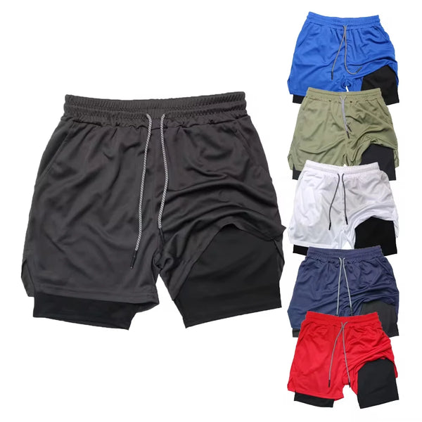Men’s 2-in-1 Double Layer Fitness Shorts – Quick Dry Gym Training Shorts