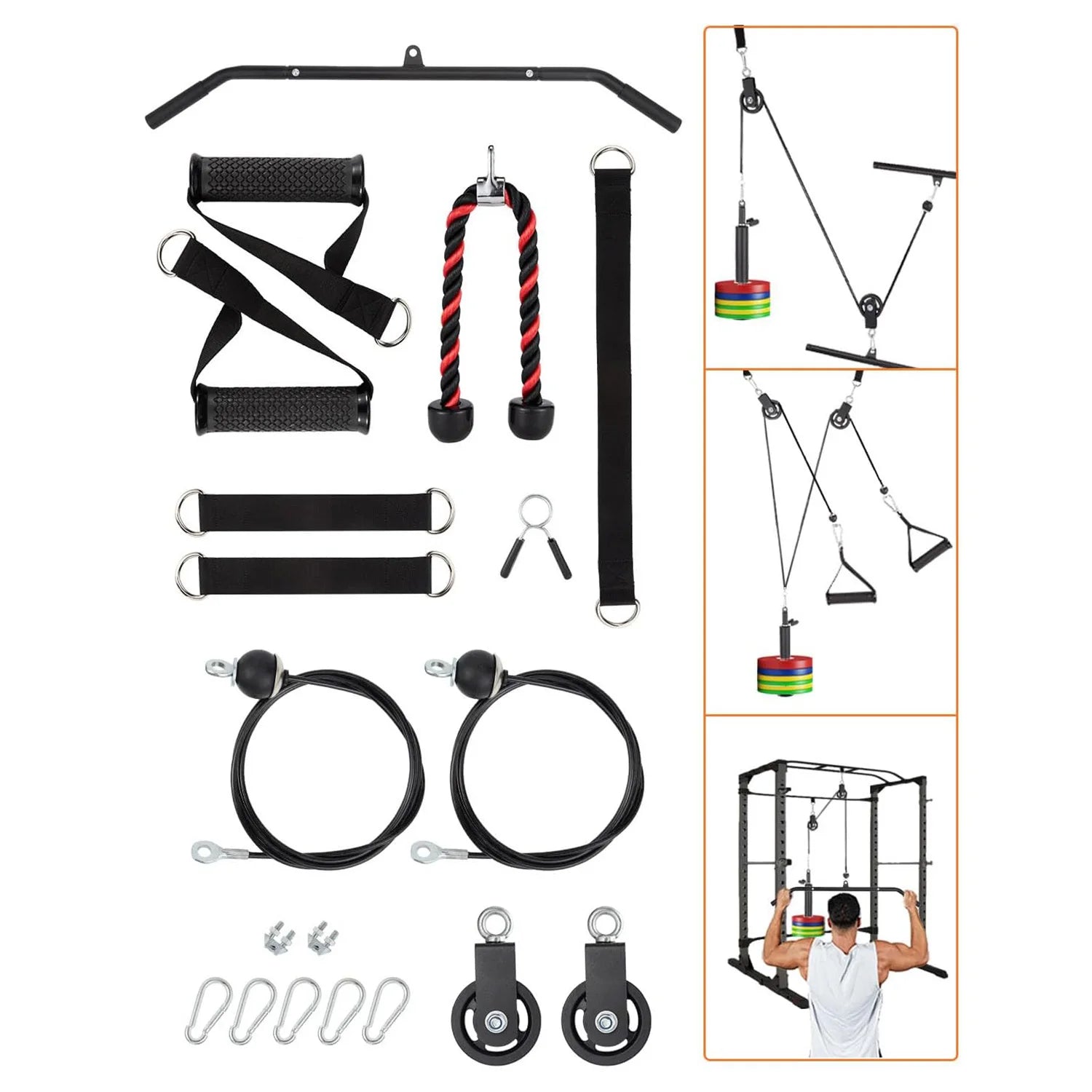 Home Gym Pulley Cable System with Attachments