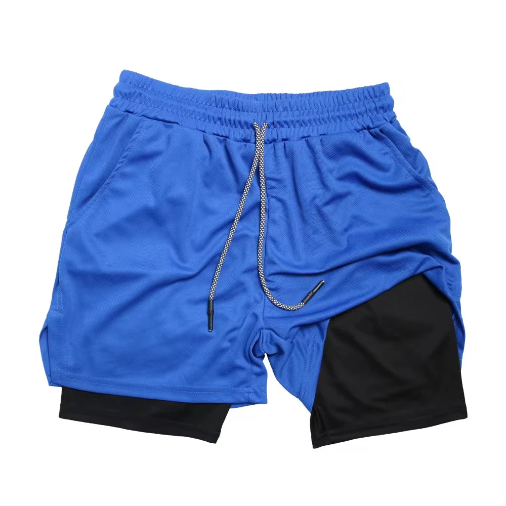 Men’s 2-in-1 Double Layer Fitness Shorts – Quick Dry Gym Training Shorts