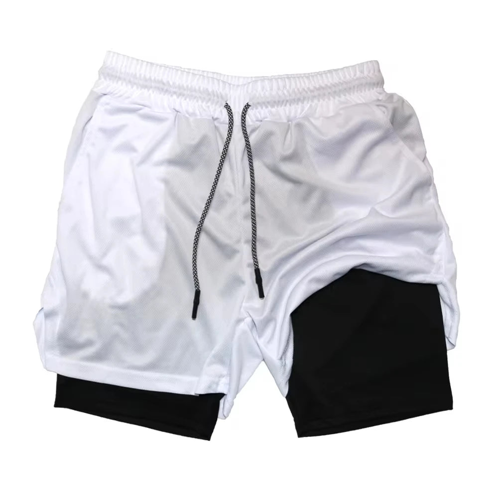 Men’s 2-in-1 Double Layer Fitness Shorts – Quick Dry Gym Training Shorts