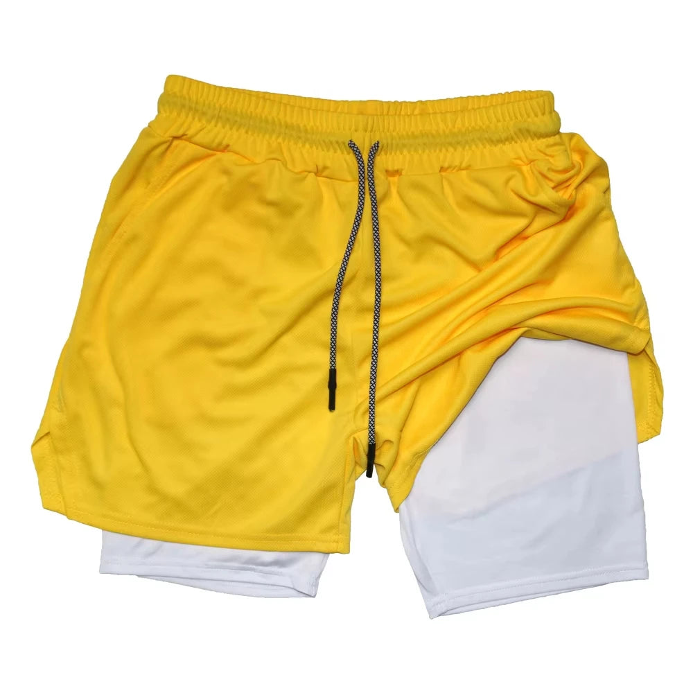 Men’s 2-in-1 Double Layer Fitness Shorts – Quick Dry Gym Training Shorts