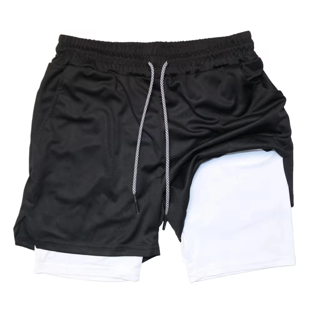 Men’s 2-in-1 Double Layer Fitness Shorts – Quick Dry Gym Training Shorts