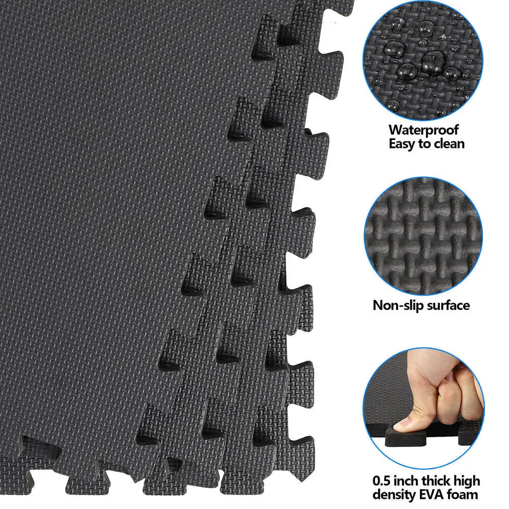12-Piece Interlocking Foam Gym Mats – 24"×24"