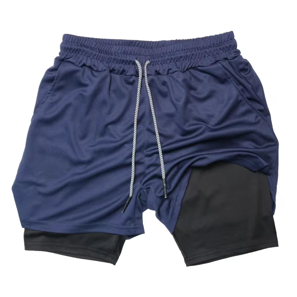 Men’s 2-in-1 Double Layer Fitness Shorts – Quick Dry Gym Training Shorts