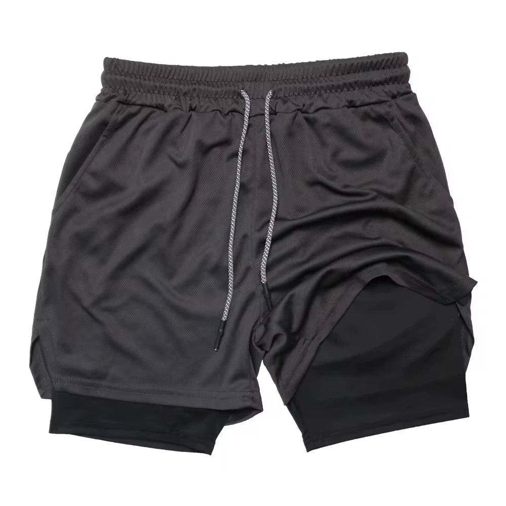 Men’s 2-in-1 Double Layer Fitness Shorts – Quick Dry Gym Training Shorts